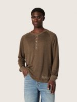 Men's long-sleeved sweater in tortoiseshell-brown linen jersey - Image 5