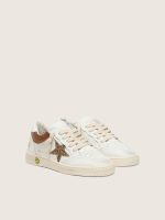 Young Ball Star in white leather with gold glitter star and orange laminated leather inserts - Image 2