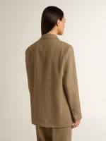 Women's single-breasted blazer in sand-colored herringbone - Image 4