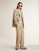 Women's beige pinstripe single-breasted jacket with an oversized fit - Image 3