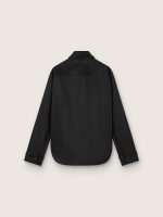 Women's shirt in black wool twill with floral embroidery in glass beads - Image 2