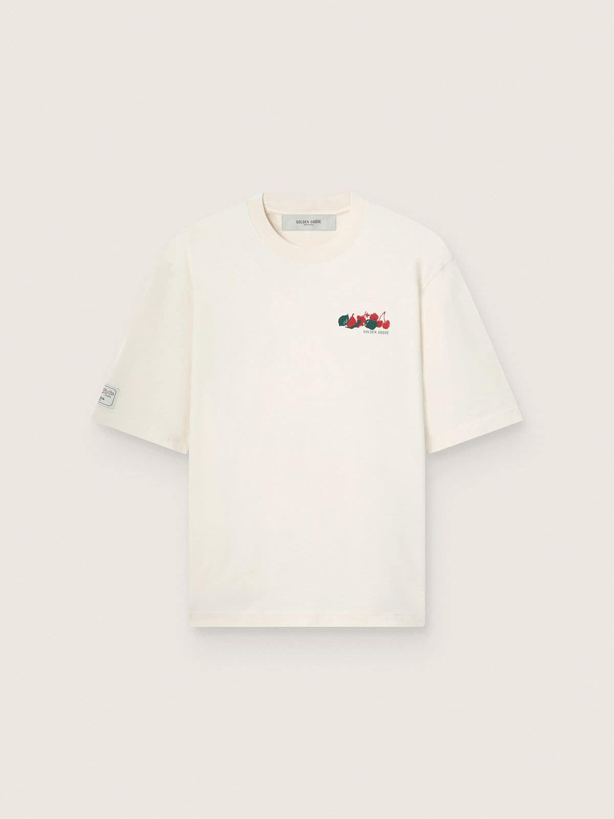 e58bdec95c2681a4fa1973c823a808bb9659ea460072f83694fd21504dcdce56 Unisex Resort white cotton T-shirt with print and logo - Image 1