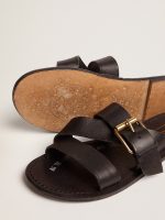 Women's Margaret flat sandals in black resin-coated leather - Image 4