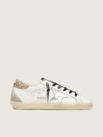 Women's white leather Super-Star with glittery heel tab