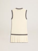 Women's worn-white cotton vest dress with dark blue ribbing and crystals - Image 6