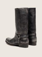 Men's high Biker boots in black leather with strap and silver-colored buckle - Image 5