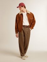 Men's jacket in tobacco-colored split leather with a shearling collar - Image 3