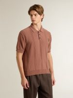 Men's brick-colored polo with embroidered logo. - Image 2