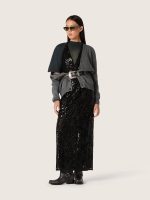Women's long dress in tulle with floral embroidery in black sequins - Image 3