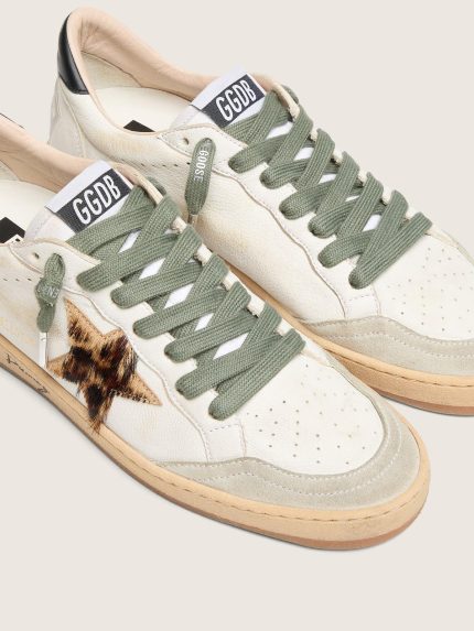 Olive-green laces with silver details