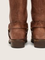 Women's high Biker boots in brown leather with strap and antique gold-colored buckle - Image 6