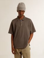 Men's cotton polo shirt in anthracite gray with embroidery - Image 3
