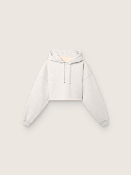 Star women's cropped hooded sweatshirt in gray melange cotton