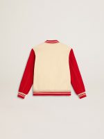 Kids' bomber jacket in beige and red cotton with embroidery on the chest - Image 6