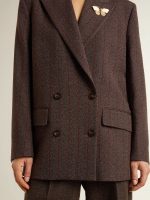 Women's double-breasted blazer in dark brown wool with thin stripe pattern - Image 5