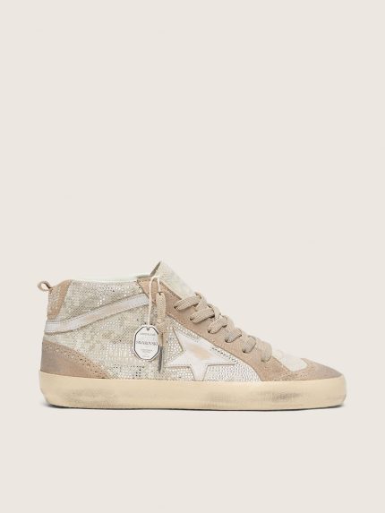 Women's Mid Star in beige suede with silver Swarovski and white leather star