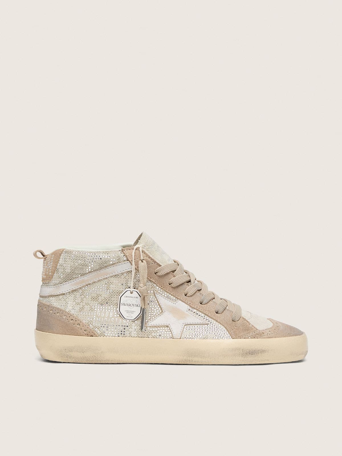 e912bddde39ccb737f8108f3878d1afa72ef71cf82c0ec138097add906d60e75 Women's Mid Star in beige suede with silver Swarovski and white leather star - Image 1