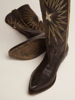 Wish Star boots in black leather with platinum laminated leather inlay star - Image 4