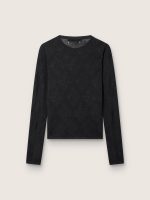 Women's crew-neck sweater with black floral jacquard pattern - Image 2