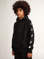 Boys' hooded sweatshirt in black with contrasting white stars - Image 2