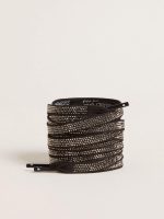 Black cotton laces with silver Swarovski crystals and white logo