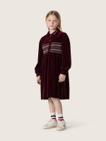 Girls' burgundy velvet-effect dress with embroidery on the front - Image 3
