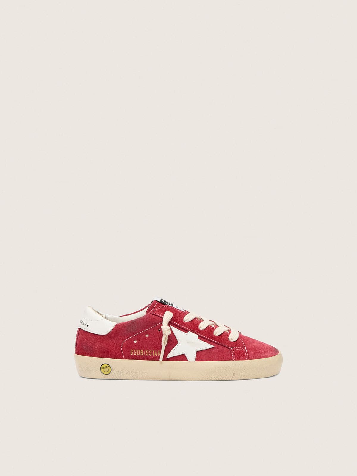 e9aab0a4ab6d37720d51d557b4b1fd5e81b2aa298adc606e330707ad80535581 Junior Super-Star in red suede with white leather star and heel tab - Image 1