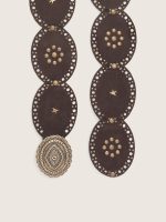 Oval belt in washed suede leather with studs - Image 2
