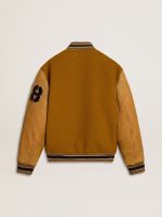 Ochre yellow wool bomber jacket with leather sleeves - Image 6