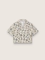 Journey girls' short-sleeved shirt in white cotton canvas with a green floral print