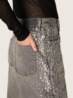 Women's boyfriend jeans in gray denim with silver gradient-effect studs - Image 4
