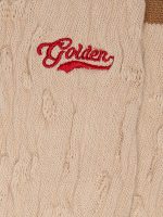 Beige ribbed socks with brown details and red embroidered logo - Image 2