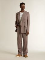 Men's wool blend pants in light brown micro chevron - Image 3