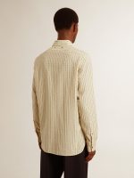 Men's ecru cotton shirt with narrow black stripes - Image 4