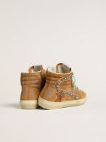 Women's Slide in ocher-colored suede with tobacco-colored leather star - Image 4