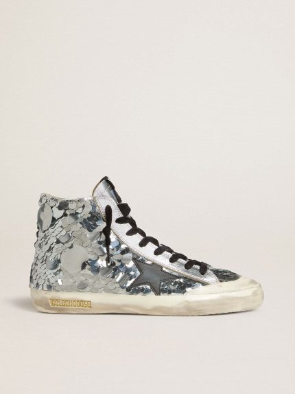 Women's Francy in nylon with all-over silver sequins and black leather star