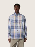 Men's oversized shirt in indigo and beige checked cotton - Image 5