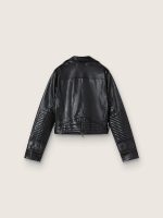 Women's black leather biker jacket with glossy effect - Image 3