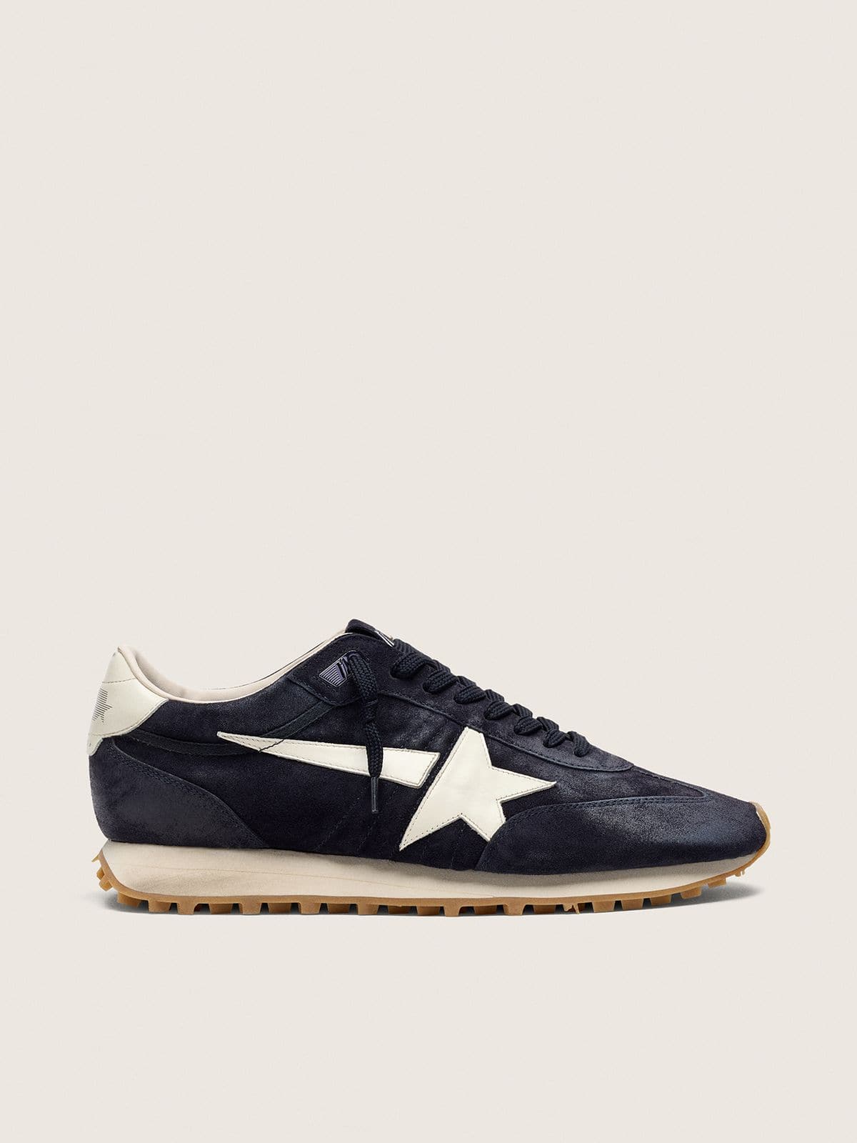eb7b587b5f11260ef68d4180a817d700a9160c687f6588e58c01d27f38ecac7e Women's Marathon in blue navy suede with leather star and heel tab - Image 1
