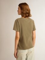 Women's olive green T-shirt with Golden lettering - Image 4