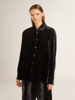 Velvet-effect black shirt with embroidery - Image 9