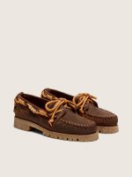 Women's Cruise loafers in brown waxed suede with dove gray hiking laces - Image 2