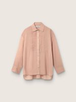 Women's oversized shirt in coral cotton voile with pleated detail