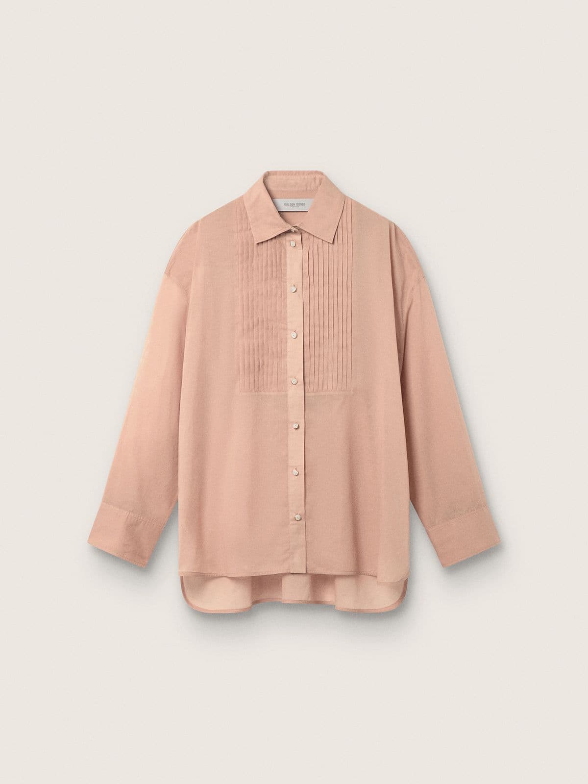 ec5924da9bc7af4028c8f0da4d292cf0059c47561b508831b938135d5c234f05 Women's oversized shirt in coral cotton voile with pleated detail - Image 1