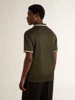 Men's military-green jersey polo with embroidery - Image 4