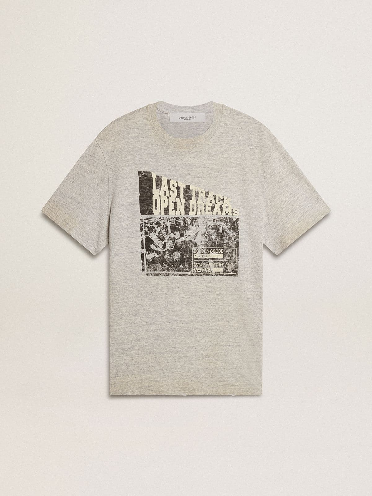 ed66f0fff4ecc046ee13d3ab627a75dbacd2f9a53840d2c32235cb1afa982442 Men's vintage-effect gray T-shirt with print on the front - Image 1