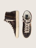 Women's Slide in ebony leather with cream star and multicolor embroidery - Image 4
