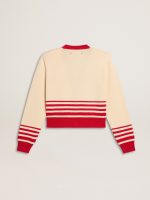Women's cardigan in cream with red stripes - Image 6