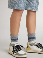 Kids' gray socks with distressed details and worn-white and blue stripes - Image 2
