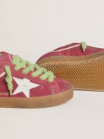 Women's Super-Star in red suede with white leather star and silver leather heel tab - Image 3